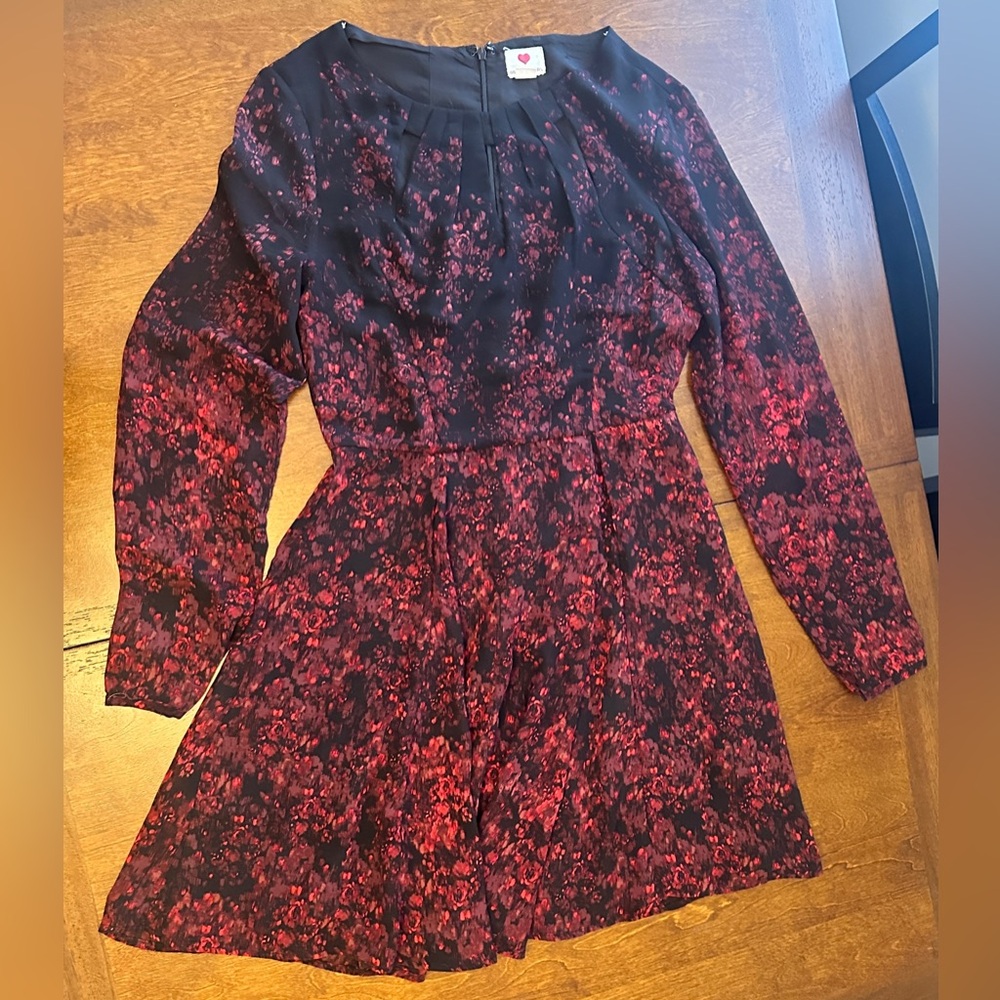 One Clothing Red and Black Floral Long Sleeve Dress